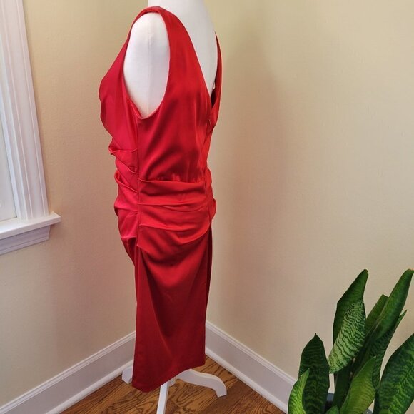 Boston Proper Sleeveless V-Neck Form Fitting Satin Red Dress Womens Siz 12 - Picture 6 of 14